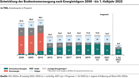 Grafik zur Bruttostromerzeugung nach Energieträgern