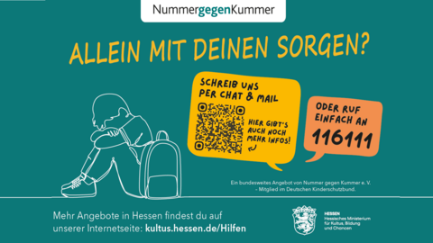 Sticker mit der Aufschrift: Allein mit deinen Sorgen? Schreib und per Chat & Mail oder ruf einfach an: 116111